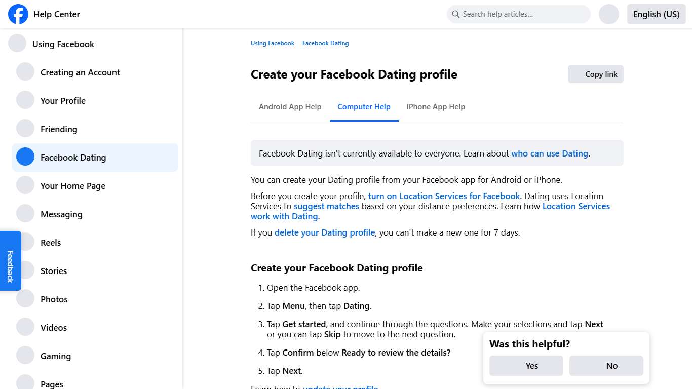 Create your Facebook Dating profile Facebook Help Center