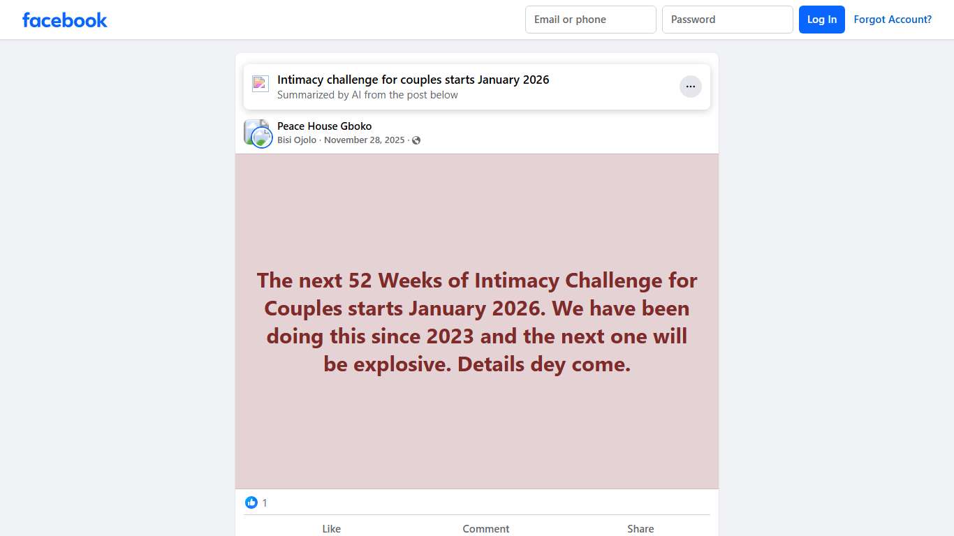 Peace House Gboko The next 52 Weeks of Intimacy Challenge for Couples starts January 2026 Facebook